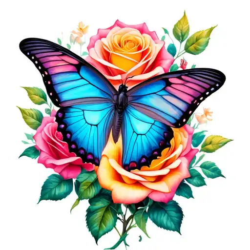 butterfly and roses tattoo design idea