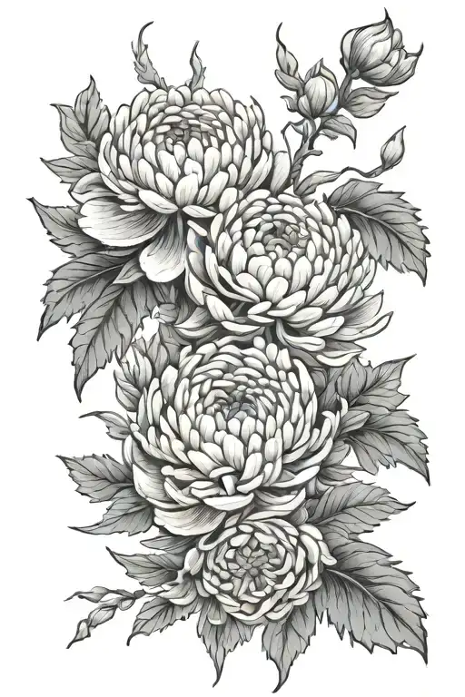chrysanthemum and the peony flowers tattoo design idea