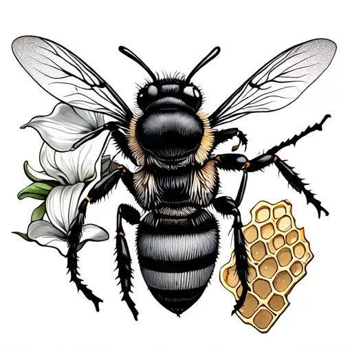 honey bee with calla lily and honey comb tattoo design idea