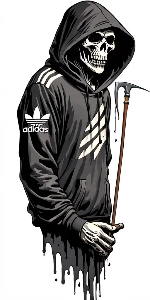 grim reaper wearing an Adidas hoody and holding a scythe  tattoo design idea