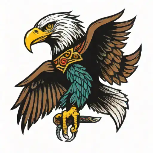 eagle flying leon snake sword tattoo design idea