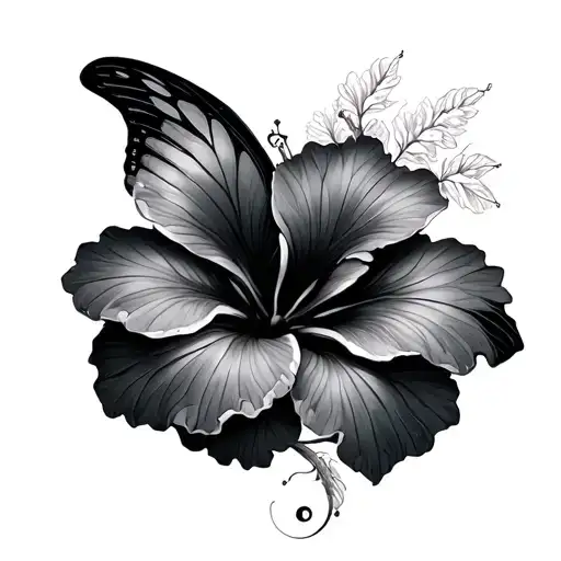 semicolon butterfly hibiscus flower intertwined tattoo design idea