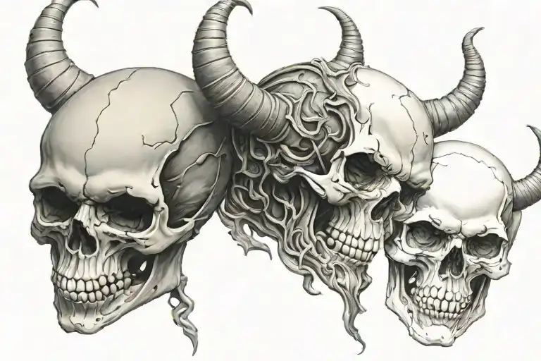 Skull and devil tattoo design idea