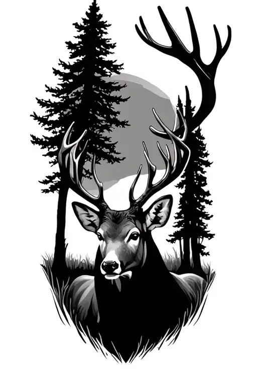 bow hunting deer and trees tattoo design idea