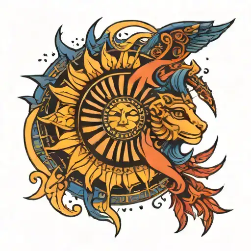 Egyptian gods fire Sun moon star tattoo design idea