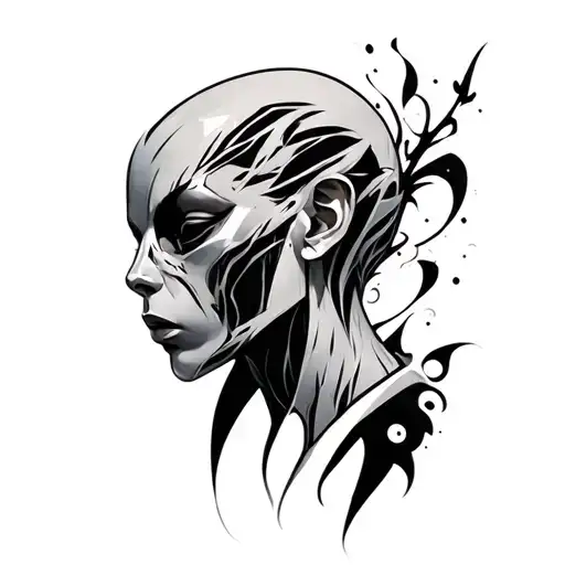 sharp shadowy sleek humanoid tattoo design idea