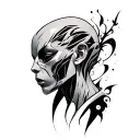 sharp shadowy sleek humanoid tattoo design idea