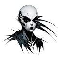 sharp shadowy sleek humanoid tattoo design idea