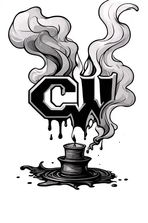 candle dripping wax the flame is out and it's smoking and in the smoke it has the letters CW tattoo design idea