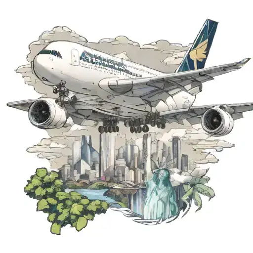 Airbus a380 scenery with Robin in background flying above famous jesus statue in Brazil  tattoo design idea