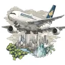 Airbus a380 scenery with Robin in background flying above famous jesus statue in Brazil  tattoo design idea