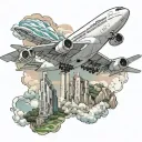 Airbus a380 scenery with Robin in background flying above famous jesus statue in Brazil  tattoo design idea