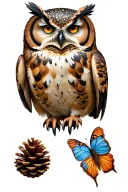 Bear claws, owl, pinecone, butterfly, "release" tattoo design idea