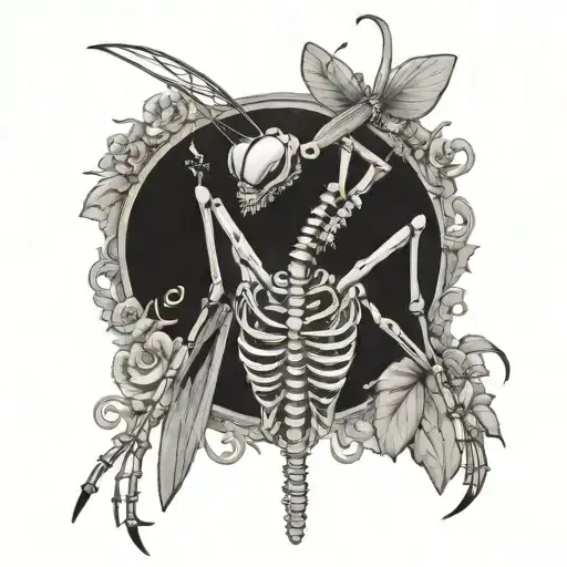 skeleton praying mantis tattoo design idea