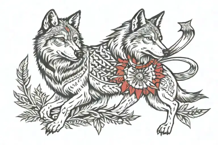 full body wolf wounded by arrows tattoo design idea