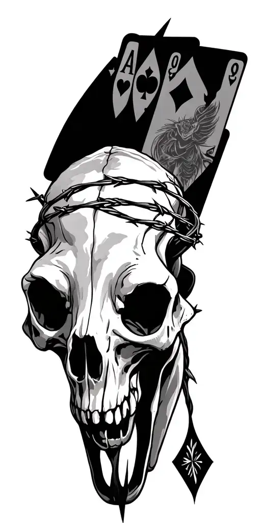 cow skull playing cards and barbed wire wrapped tattoo design idea