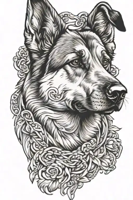 german shepherd dog, staffordshire knot tattoo design idea