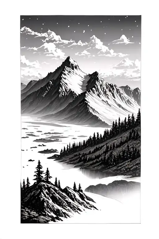 mountain scene tattoo design idea