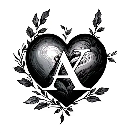 heart with husband initial a  tattoo design idea