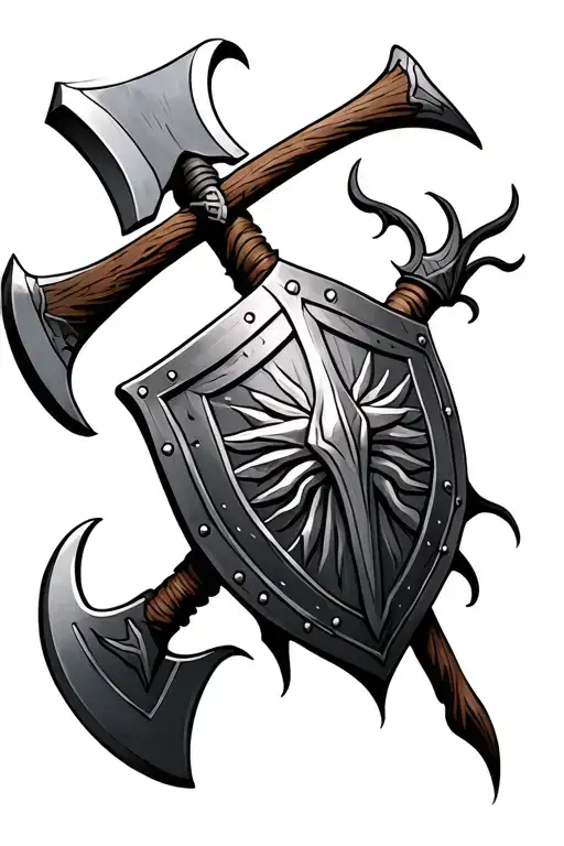 Viking tattoo with axe and shield detailed tattoo design idea