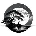 willow tree moon water tattoo design idea