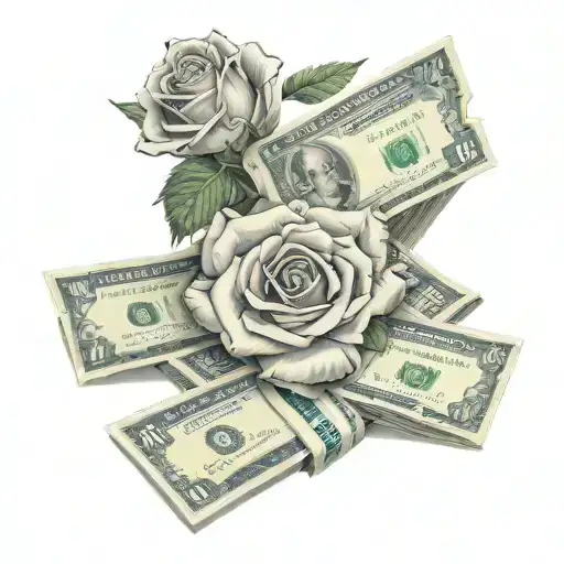 roses wrapped in dollar bills tattoo design idea