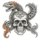 skull, snake, Flames tattoo design idea