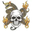 skull, snake, Flames tattoo design idea