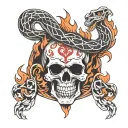skull, snake, Flames tattoo design idea