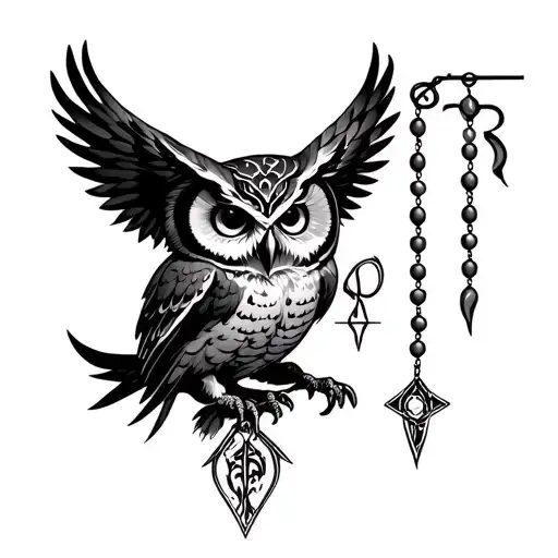 owl, with rosary two fingers to the top of the rune tattoo design idea