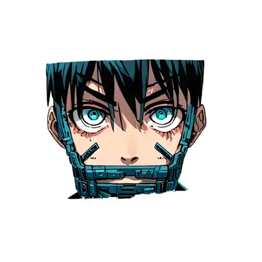 the disappointed eyes of a guy about 18 years old and next to or even over the line in the style of cybersigilism tattoo design idea