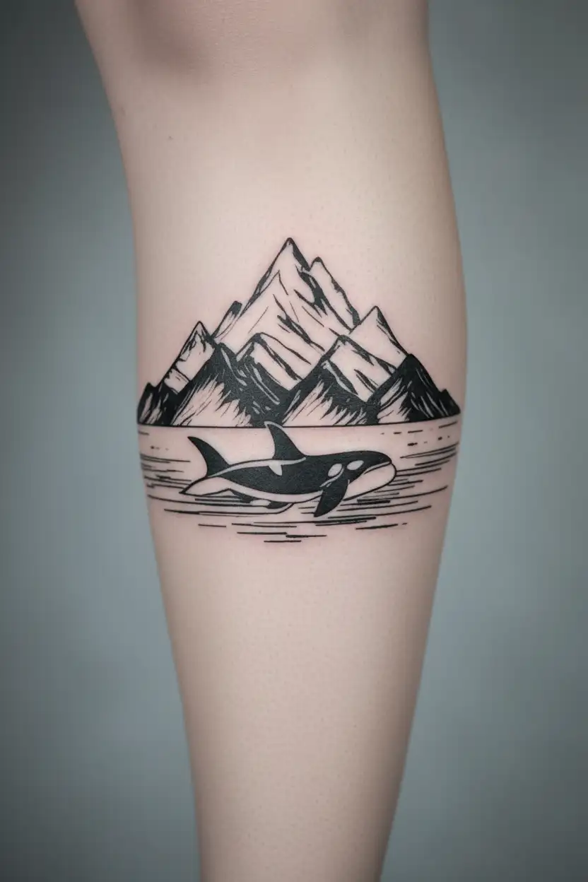 Orca and utah mountains tattoo design idea