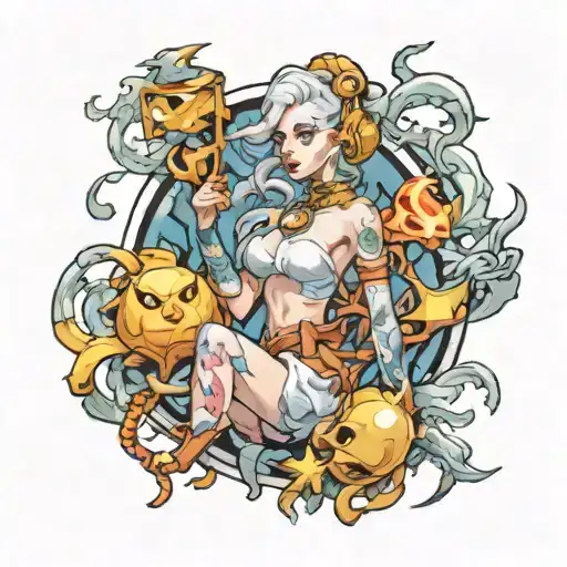 Evelyn league of legends character surrounded tattoo design idea