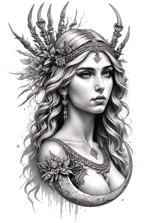 Artemis moon goddess tattoo design idea