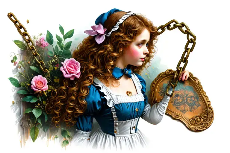 Alice in wonderland chained to a wall dark tattoo design idea