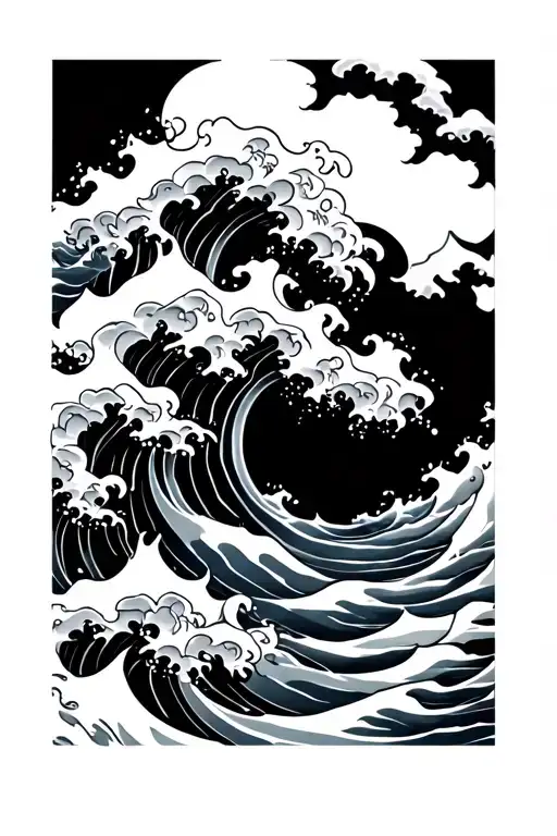 Chinese hua water waves tattoo design idea