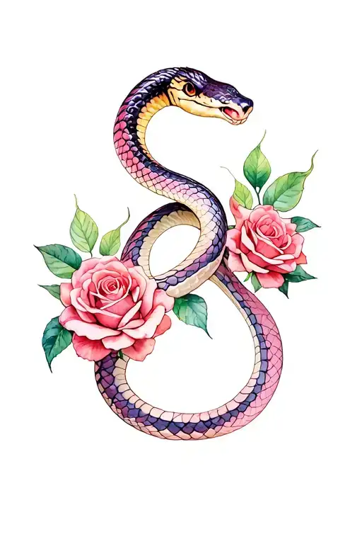 snake and roses tattoo design idea