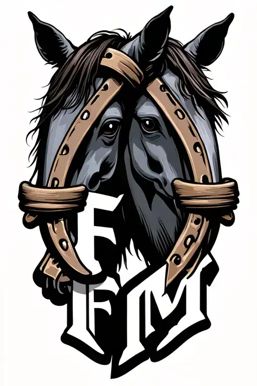 2 horse shoes tied together with the letters F and M underneath them tattoo design idea