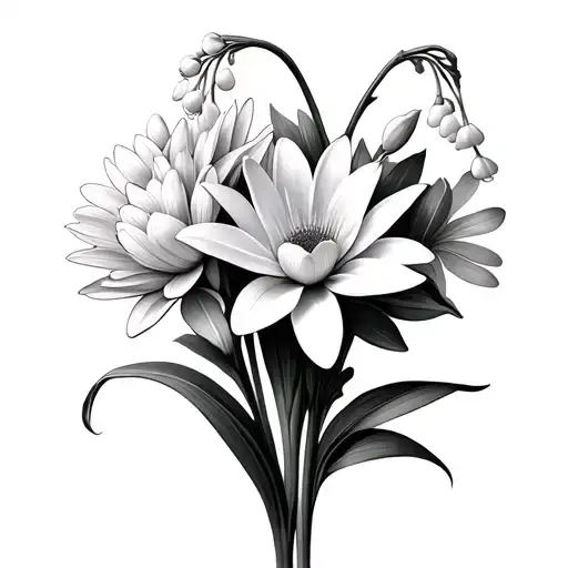 lily of the valley flower bouquet with Daisy flower and water Lily flower tattoo design idea