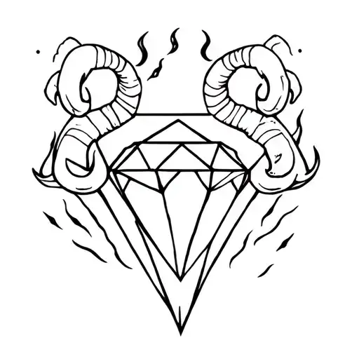 diamond with ram horns and fire rising tattoo design idea
