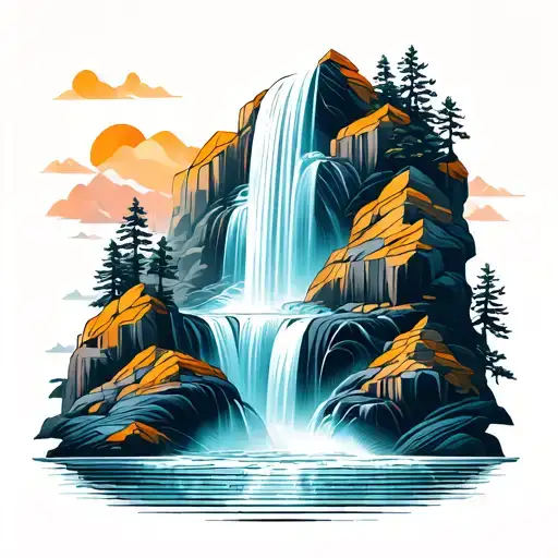waterfall cascading tattoo design idea