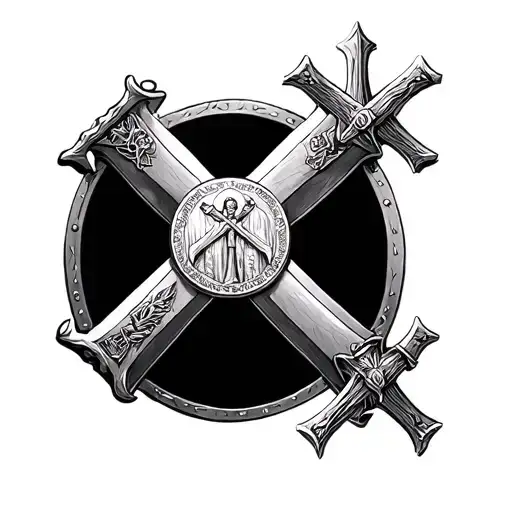 Knight Templar with Saint Benedict medallion cross tattoo design idea