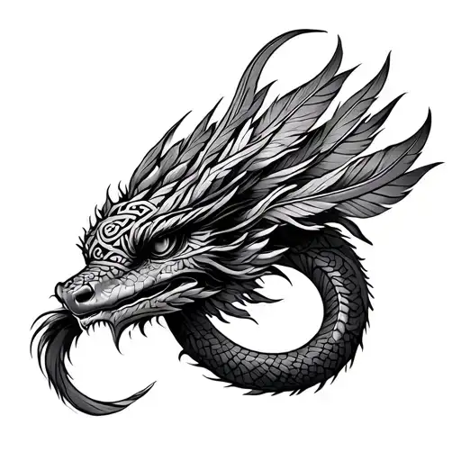 aztec feathered serpent intertwined tattoo design idea