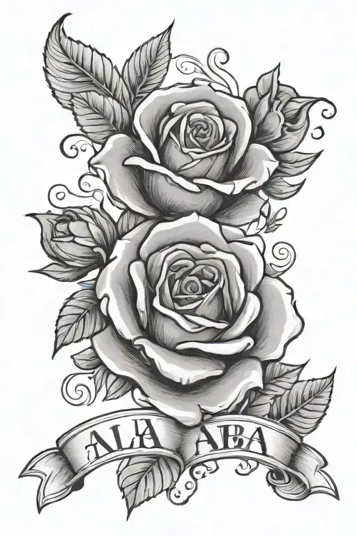 first name alba with a rose tattoo design idea