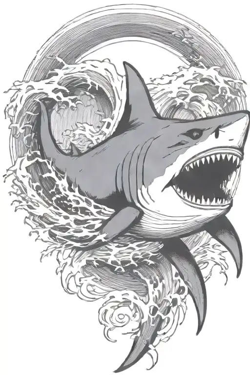 waves crashing shark tattoo design idea