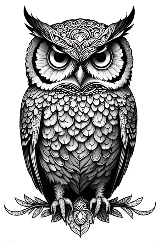 intricate mandala design featuring owl perched on top tattoo design idea