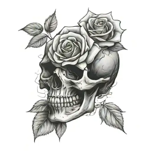 Rose inside skull tattoo design idea