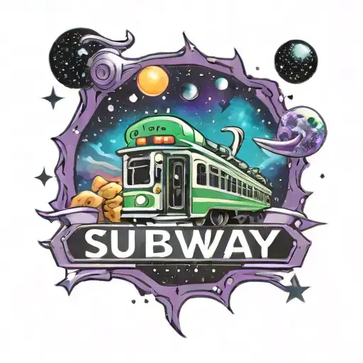 Subway™ Restaurant Logo, Galaxy, universe, stars, black green white purple blue. tattoo design idea