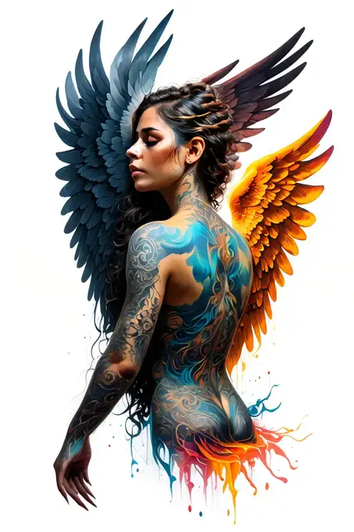 wings full back trival tattoo design idea