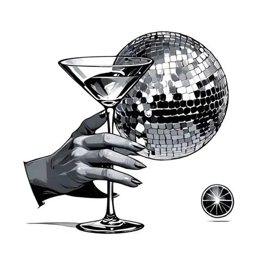 discoball sipping a martini tattoo design idea